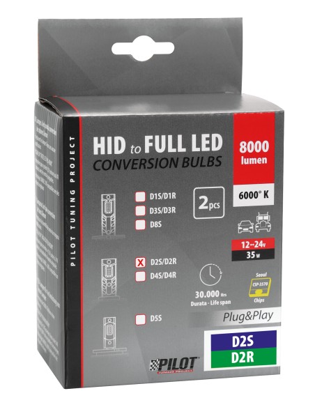 12-24V Lampade a Led per conversione fari Xenon - (D2S-D2R) - 35W - 2 pz  - Scatola