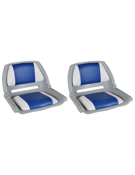 Sedili per Barca 2 pz Pieghevoli Cuscino Blu-Bianco 41x51x48 cm