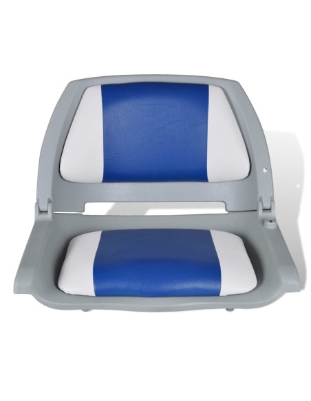 Sedili per Barca 2 pz Pieghevoli Cuscino Blu-Bianco 41x51x48 cm