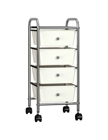 Carrello Portaoggetti Mobile con 4 Cassetti Bianco in Plastica