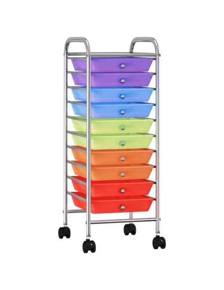Carrello Portaoggetti con 10 Cassetti Multicolore in Plastica
