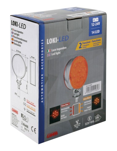 Loki-Led, luce ingombro 14 Led, doppia funzione, 12/24V - Rosso/Arancio