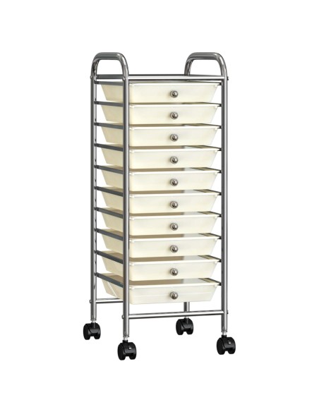 Carrello Portaoggetti Mobile con 10 Cassetti Bianco in Plastica