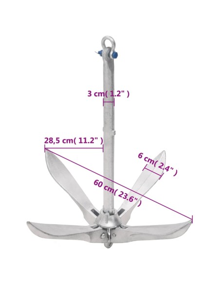 Ancora Pieghevole Argento 10 kg in Ghisa Zincata a Caldo