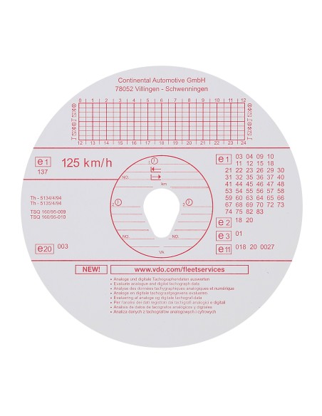 Original Kienzle, set 100 pz dischi tachigrafo omologati - 125 Km/h