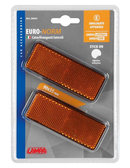 Euro-Norm, catarifrangenti rettangolari - 90x35 mm - Arancio