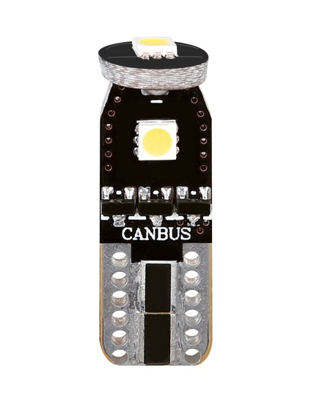 12V Hyper-Led 9 - 3 SMD x 3 chips - (T10) - Trifocus - W2,1x9,5d - 2 pz  - Scatola - Bianco - Doppia polarità - Resistenza inco