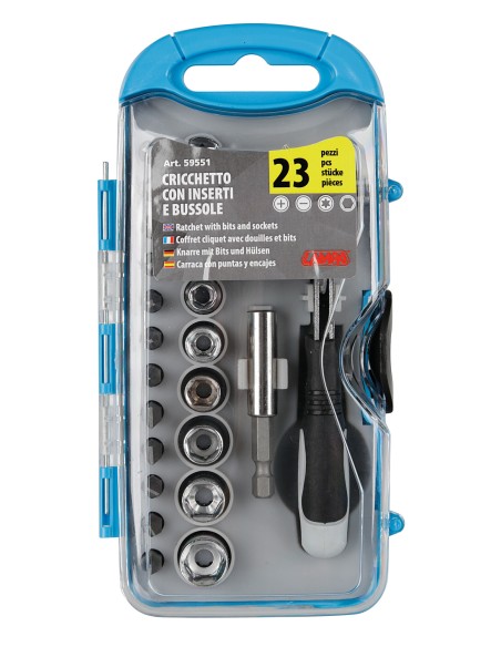 Set cricchetto con inserti e bussole, 23 pz