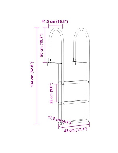 vidaxl Scala da Molo Argento 45 x 11.5 x 134 cm Alluminio