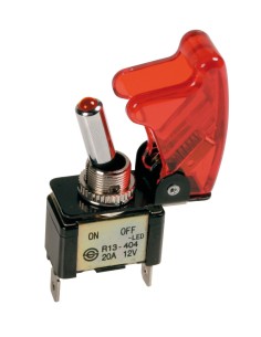 Interruttore a leva con sicura, in alluminio con spia a Led -  12/24V - Rosso -  20A