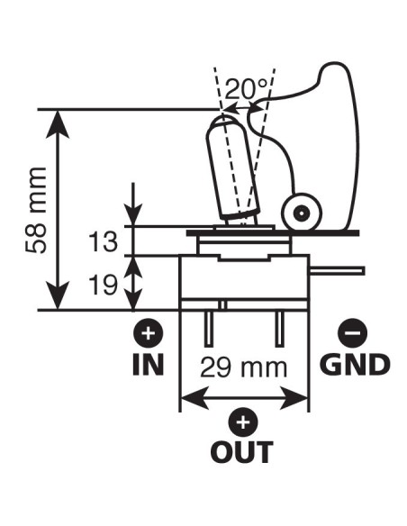 Interruttore a leva con sicura, in alluminio con spia a Led -  12/24V - Rosso -  20A