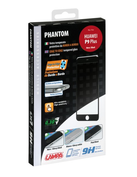 Phantom, vetro temperato protettivo da bordo a bordo - Huawei P9 Plus - Glossy Black