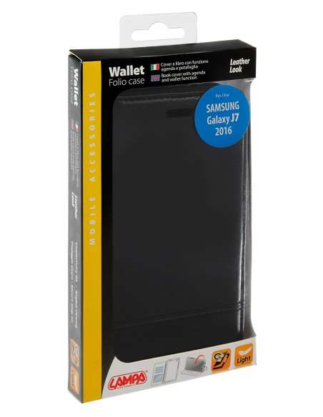 Wallet Folio Case, cover a libro - Samsung Galaxy J7 2016 - Nero