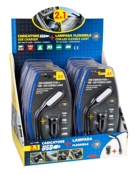 Lampada flessibile a LED COB + caricatore USB 12/24V - Display 12 pz