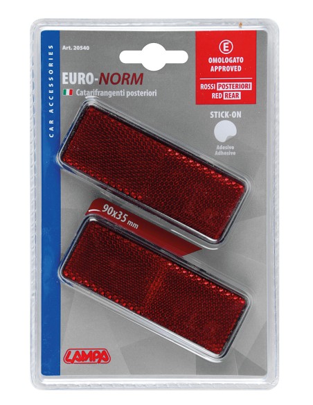 Euro-Norm, catarifrangenti rettangolari - 90x35 mm - Rosso