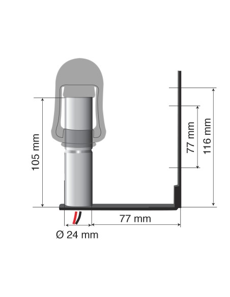 Fix-4, Staffa con perno e spinotto DIN per luce di segnalazione, attacco tubolare