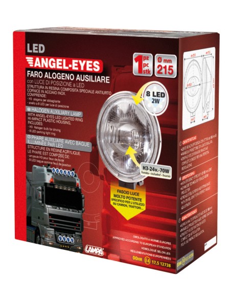 Angel-Eyes, Faro alogeno di profondità con luce di posizione a 8 Led - Bianco