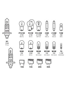 Kit lampade di ricambio 19 pz, alogena 2x H1 - 12V 2