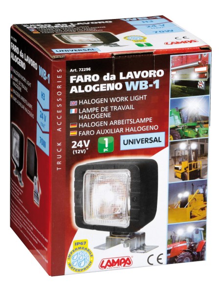 WB-1, faro da lavoro alogeno quadrato, 12/24V