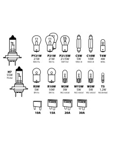 Kit lampade di ricambio 19 pz, alogena 2x H7 - 12V 2