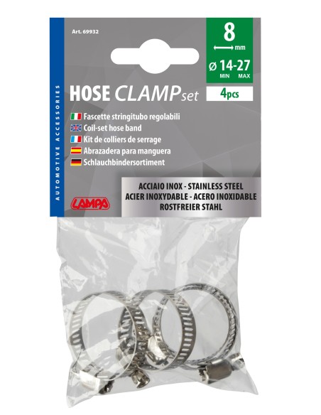 Fascette stringitubo in acciaio inox - set 4 pz - ↔ 8 mm - Ø 14-27 mm
