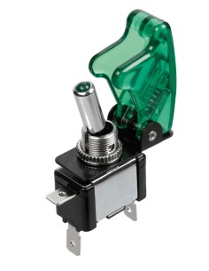 Interruttore a leva con sicura, in alluminio con spia a Led -  12/24V - Verde -   20A