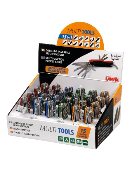 Multi Tools, coltelli multifunzione tascabili 15 in 1, espositore 24 pz