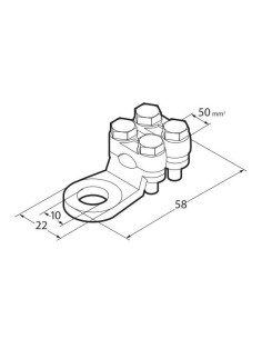 Set 2 pz capicorda di potenza in ottone nichelato, con fissaggio cavo a doppia piastrina - Sezione 50 mm², foro 10 mm 2