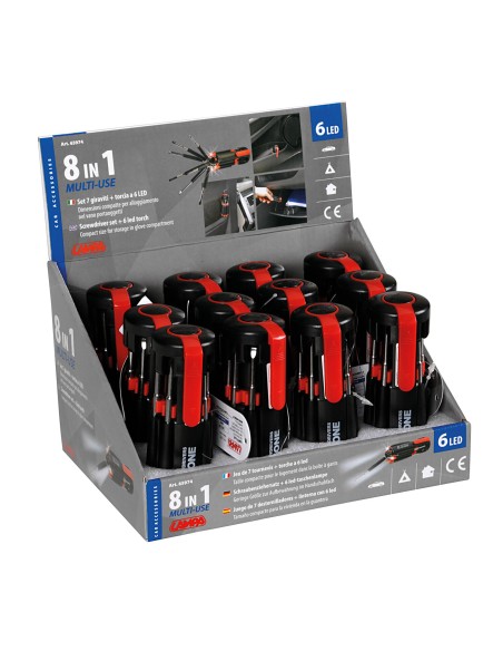 Multi-Use 8 in 1, set giraviti con torcia a Led - Display 12 pz