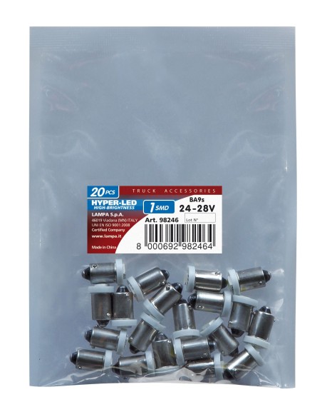 24/28V Led Series - 1 SMD x 3 chips - (T4W) - BA9s - 20 pz  - Busta - Bianco - Doppia polarità