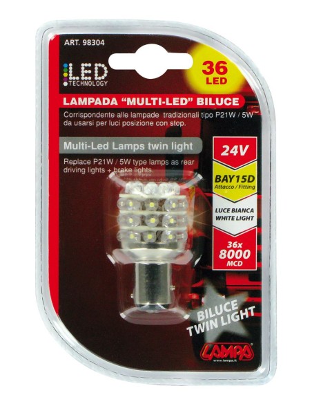 24V Lampada Multi-Led 36 Led - (P21/5W) - BAY15d - 1 pz  - D/Blister - Bianco