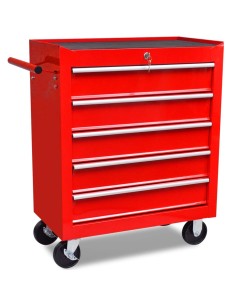 Carrello Portautensili con 5 Cassetti Rosso per Garage 2