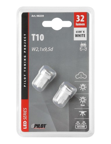 24/28V Hyper-Led 6 - 2 SMD x 3 chips - (T10) - W2,1x9,5d - 2 pz  - D/Blister - Bianco - Doppia polarità