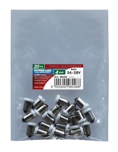 24/28V Led Series - 4 SMD x 1 chips - (T4W) - BA9s - 20 pz  - Busta - Bianco - Doppia polarità