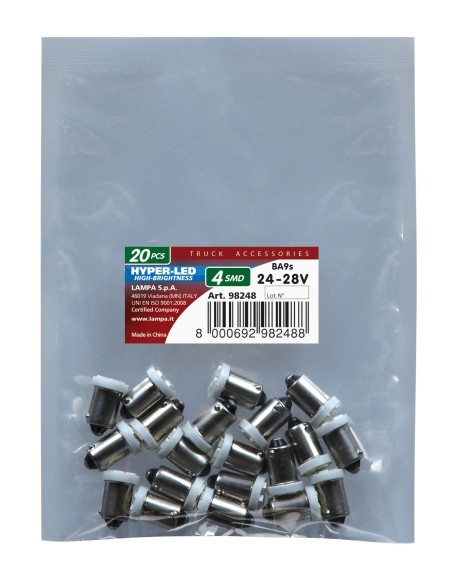 24/28V Led Series - 4 SMD x 1 chips - (T4W) - BA9s - 20 pz  - Busta - Bianco - Doppia polarità