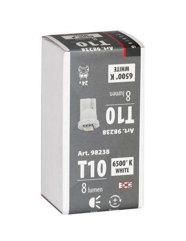 24/28V Hyper-Led 3 - 1 SMD x 3 chips - (T10) - W2,1x9,5d - 20 pz  - Scatola - Bianco - Doppia polarità